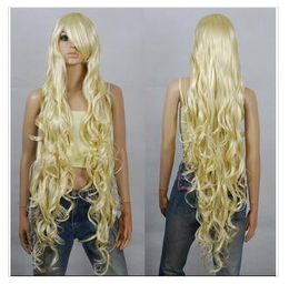 WIG LL HOT Free >>> 100cm Blonde Extra Long Curly Cosplay Wigs Seamlessly Contours 3A_613