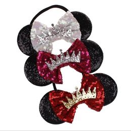 Baby Headbands Sequin crown Mouse Ear Headband Big Bow Children Glitter Birthday Party headband Hair Accessories New nylon headband TL1272