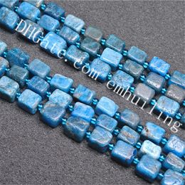 Natural Apatite Beads Blue Semi Precious Rough Gemstone Tile Loose Beads For Fine Jewelry Making -10*14mm Freeform Square Tiles - 15" Strand