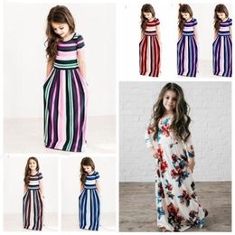 Baby Kid Clothes Girls Floral Maxi Dresses Bohemian Beach Dress Colorful Striped Flowers Printed Dresses Princess Party Dress CZYQ4983