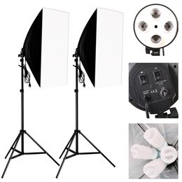 Freeshipping Photo Studio Kit Photography Lighting 2PCS*4 Socket Lamp Holder +2PCS* 50*70CM Softbox +2PCS*2m Light Stand Photo Soft Box