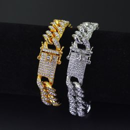 12mm Mens Miami Cuban Link Chains Gold Silver Diamond Iced Out Hip Hop CZ Bracelet Men's Simulated Bling Rhinestones Bracelets