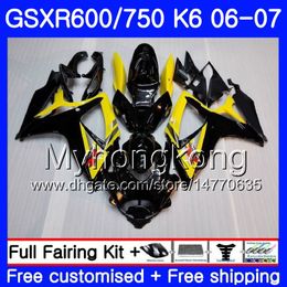 Body Yellow black hot For SUZUKI GSXR 750 600 GSX R600 R750 GSXR750 06 07 296HM.18 GSX-R600 06 07 GSXR-750 K6 GSXR600 2006 2007 Fairings kit