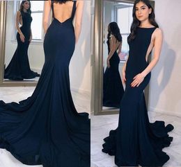 2019 Sexy V Backless Evening Dresses Mermaid Bateau Cutaway Side Dresses Evening Wear Elegant Formal Dress Prom Dresses Long Cheap Blue Gown