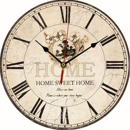 Large Vintage Flower Wooden Wall Clock Kitchen Antique Shabby Chic Retro