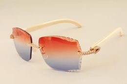 factory direct luxury fashion diamond sunglasses 3524014 natural white horns mirror legs sunglasses engraving lens private custom