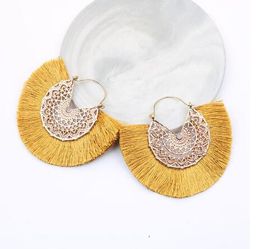 Bohemian Fan Shaped Tassel Earrings for Women Lady Female Fringe Handmade Dangle Earring Vintage Dangle Drop Earrings Jewelry GB894