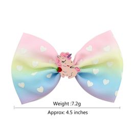 Korean Style Girl Hair Bows Acrylic Mermaid Cartoon Unicorn Ribbon Printed Colorful Boutique Bow Kids Accessories