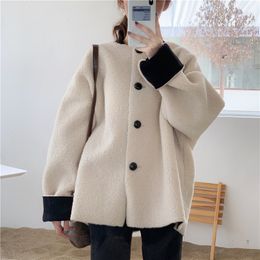 Women's Jackets Korean Fashion Baseball Jacket Coat Women Vintage Fall Winter Loose Faux Fur Warm Streetwear Coats