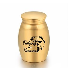 Cremation Urns Ashes Holder Keepsake Pet Memorial Mini Urn Jar Funeral Urn Pendant - Fishing in Heaven 25x16mm