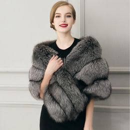 Liva Girl Women's faux Fur Collar Shawl Grey Colour Soft Imitated Fur Scarves Sexy Lady's Winter Fashion Large Shawl
