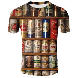 Wholesale New arrive Novelty Fashion 3D Tshirt Men Cans of Beer Printed Hip Hop Crewneck Short Sleeve Men/Women T-shirt Tee Tops