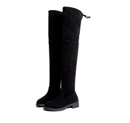 Hot Sale-r The Knee snow Boots women Lace Up low Heels dress Thigh High Boots shoes Winter women Boots mujer &581