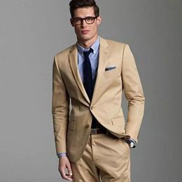 Latest Design Two Buttons Khaki Wedding Groom Tuxedos Notch Lapel Groomsmen Men Suits Prom Blazer (Jacket+Pants+Tie) NO:2065