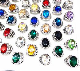 Brand New 20pcs lot womens Rings Vintage Jewellery Big Glass Stone antique silver RING for Ladies Fashion Party Gifts whole drop190j