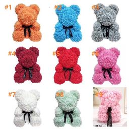 10pcs 25cm Soap Foam Bear of Roses Teddi Bear Rose Flower Artificial New Year Gifts for Women Valentines Christmas 9 colors EMS makeup set