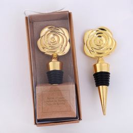 Gold Rose Wine Stoppers with Gift Boxes Rose Flowers Wine Bottle Stopper Wedding Giveaways Party Favors gift T2I5548