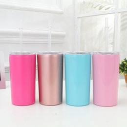 12OZ Stainless Steel Straight Cup Tall Skinny Tumbler Vacuum Insulation Water coffee Mug Water Cups with Lid Straw LJJA2896