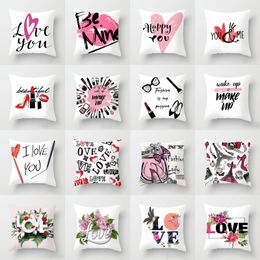 Happy Valentines Day Pillowcase Love Make up Letter Print Pillow Cover Couple Home Sofa Throw Pillowcase 45*45cm