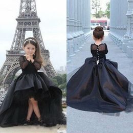 2020 Long Sleeves Little Girls Pageant Dresses Black High Low Mother And Girl Dress Flower Girl Dresses For Teens Formal Holy Communion Gown