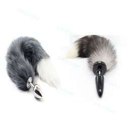 Bondage Fluffy Fur Fox Butt Tail Stainless Steel/Silicone Plug Cosplay Tail Stoppper Toy A876