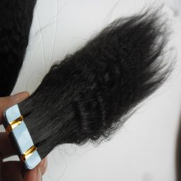 Kinky Straight Tape in Hair Extensions Tape Human Hair Remy Seamless 10"-26" coarse yaki Tape in Human Hair Extensions 40Piece