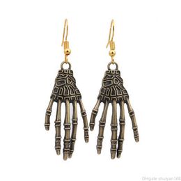 Punk Vintage Skeleton Ghost Hand Dangle Earrings Skull Spider Fatima Hand Drop Earring for Women Halloween Party Jewelry Gift for Women