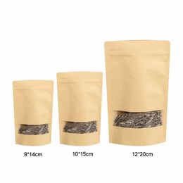 100pcs Kraft Paper Bag Zip Lock Stand Up Bag with Window,event party Gift Bags Tea Packaging candy Food birthday gift Pouches
