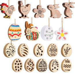 Creative Easter Wooden Hanging Pendant 6 Styles Egg Ornament Easter Party Supplies Craft DIY Ornament Hanging Tag