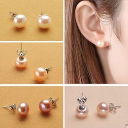 High quality 100% 925 Sterling Silver 6-7MM Round Pearls Earrings 3colors white Pink Purple Freshwater Pearl jewelry Cheap wholesale