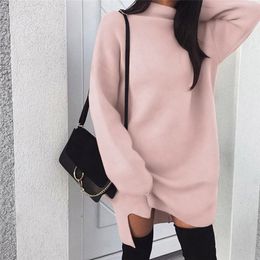 Women Casual High Collar Dress Long Sleeve Jumper Solid Sweater Knitwear Pullover Regular Size Solid Autumn Winter Clothes