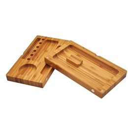 -Backlplip Wood Rolling Relleno Bandeja Papeles Atrás Flip Accesorios Fumadores magnéticos Tabaco Bambú Caja de madera única doble capa