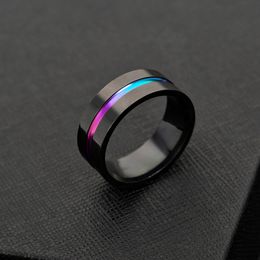 Stainless Steel Ribbon Ring Band Black Rainbow mens rings fashion Jewellery gift will and sandy