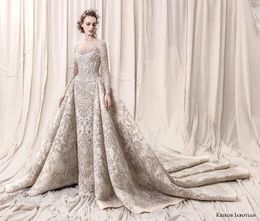 Роскошные шампанское Crystal Crystal Crystered Lomg Slevee русалка свадебные платья винтажные плюс размер Саудовский арабский Дубай свадебное платье
