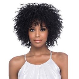 New arrival hairstyle short cut kinky curly wig brazilian Hair African Ameri Simulation Human Hair afro curly full wig with bangs in stock