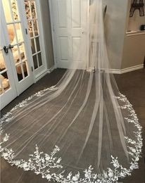 Cathedral Length Bridal Veils Appliqued White Ivory Wedding Accessories 3M Long Veil Lace Appliqued Bride Hair with Free Combs