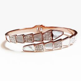 Personal Jewellery Open Titanium Steel Bracelet Bangles Shell Snake Bone Fashion Crystal Cuff Bracelet for Women Gift