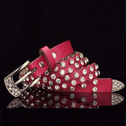 Female woman cute lovely slim pink leather belt with diamonds rhinestone crystals fashion luxury designer sparkling