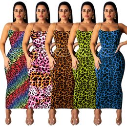 Women plus size dresses spaghetti strap maxi skirts fashion leopard skinny dress spring summer clothes sexy backless dresses free 2697