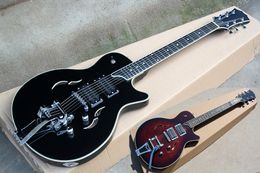 Factory Custom Unusual Red and Black Electric Guitar with Tremolo Systom,HH Pickups,Chrome Hardwares,Offer Customised