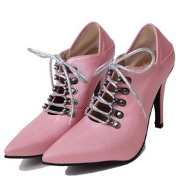 fashion 2019 women pump pink shoes spring/autumn PU pointed toe thin heels 6CM lace-up black white nice shoes for women
