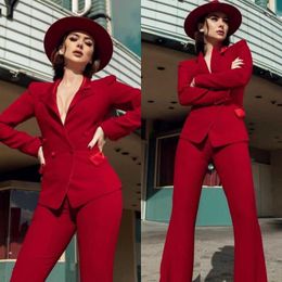 Latest Red Mother Of The Bride Pant Suits Two Pieces Wedding Guest Dress Cheap Formal Garment Evening Gown