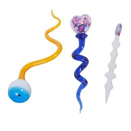 3 styles Colorful Glass Dabber tools Carb Cap Wax Dab Tool And Glass Pyrex Oil Rigs Dab Stick Carving Tool For Quartz Enails