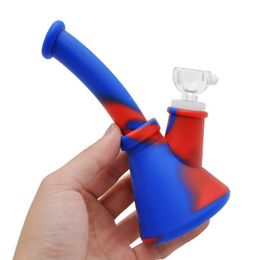 6.5 Inch Mini Silicone Beaker Bong Dab Rigs unbreakable water pipes smoking hookah oil rigs with Silicone Downstem & 14mm Glass Bowl for dry