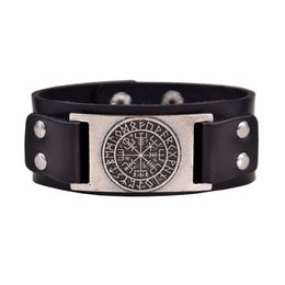 Dropshipping Viking Vegvisir Compass Pendants Bangle Norse Runes Men Jewellery Odin Symbol Leather Bracelet