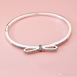 Fashion Luxury CZ Diamond Bowknot Bangle Bracelet Set Original Box for Pandora 925 Sterling Silver Women Wedding Bracelets