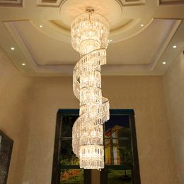 American Crystal Chandeliers LED Long Spiral American Chandelier Lights Fixture Hotel Lobby Hall Parlour Villa Stair Home Indoor Lighting