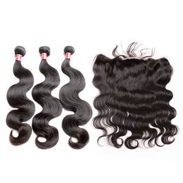 bella hair brazilian hair bundles with closure ear to ear lace frontal closure silky straight body wave hair weaves with lace closure