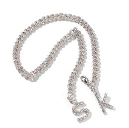 New hip-hop necklace with a row of zircon letters Cuba Necklace stitched with custom letter A-Z
