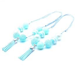 Newest Lt Blue Adjusted Tassel Necklace Birthday Party Gift For Toddlers Girls Beaded Bubblegum Baby Kids Chunky Necklace Jewelry